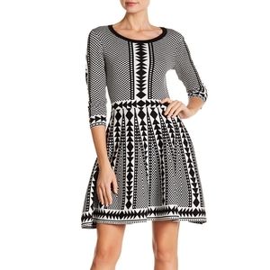 Nina Leonard Black & White Geo Print Dress XS
